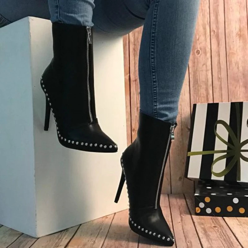 Brand Pointed High Heels Women Boot 2023 AutumnNew Metal Knight Boot Punk Ankle Boot Designer Shoe Luxury Women Shoe Botas Mujer