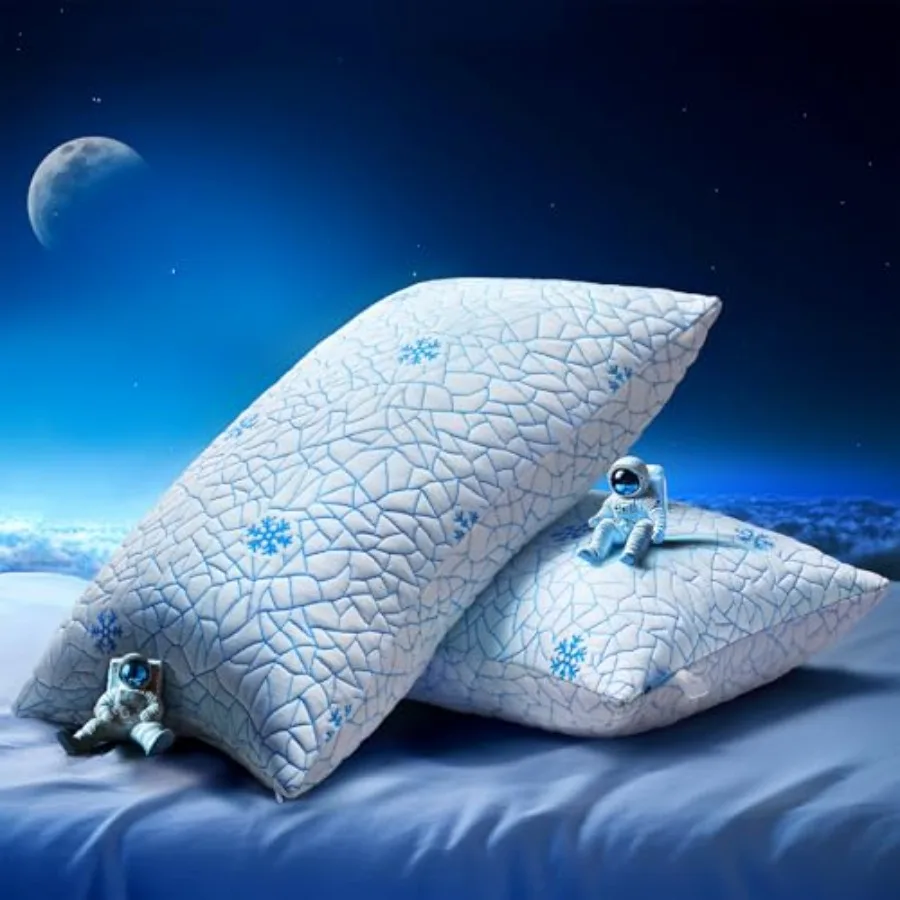 

Pillows Size 2 Pack Shredded Memory Foam, Adjustable Height Side Sleepers Pillow with Washable Cover for Back and Stomach Sleep