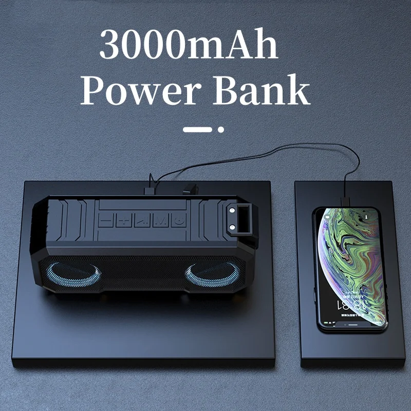 QUEED IPX7 Waterproof Bluetooth Speaker with Colorful LED Lights Power Bank Function Dual Drivers TWS Wireless Outdoor Speaker