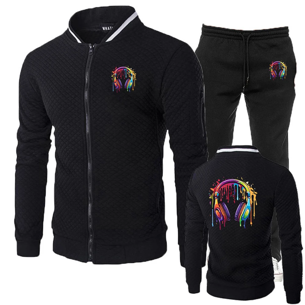 

Весенне-осенняя мужская гарнитура в стиле хип-хоп 2025 года, графический логотип с принтом, роскошные толстовки на молнии с капюшоном, брючные костюмы