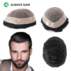 Alwayshair - Fine Mono Toupee 5 Inches Indian Hair Men Capillary Prosthesis 120% 130% Density Durable Wig Man DMC