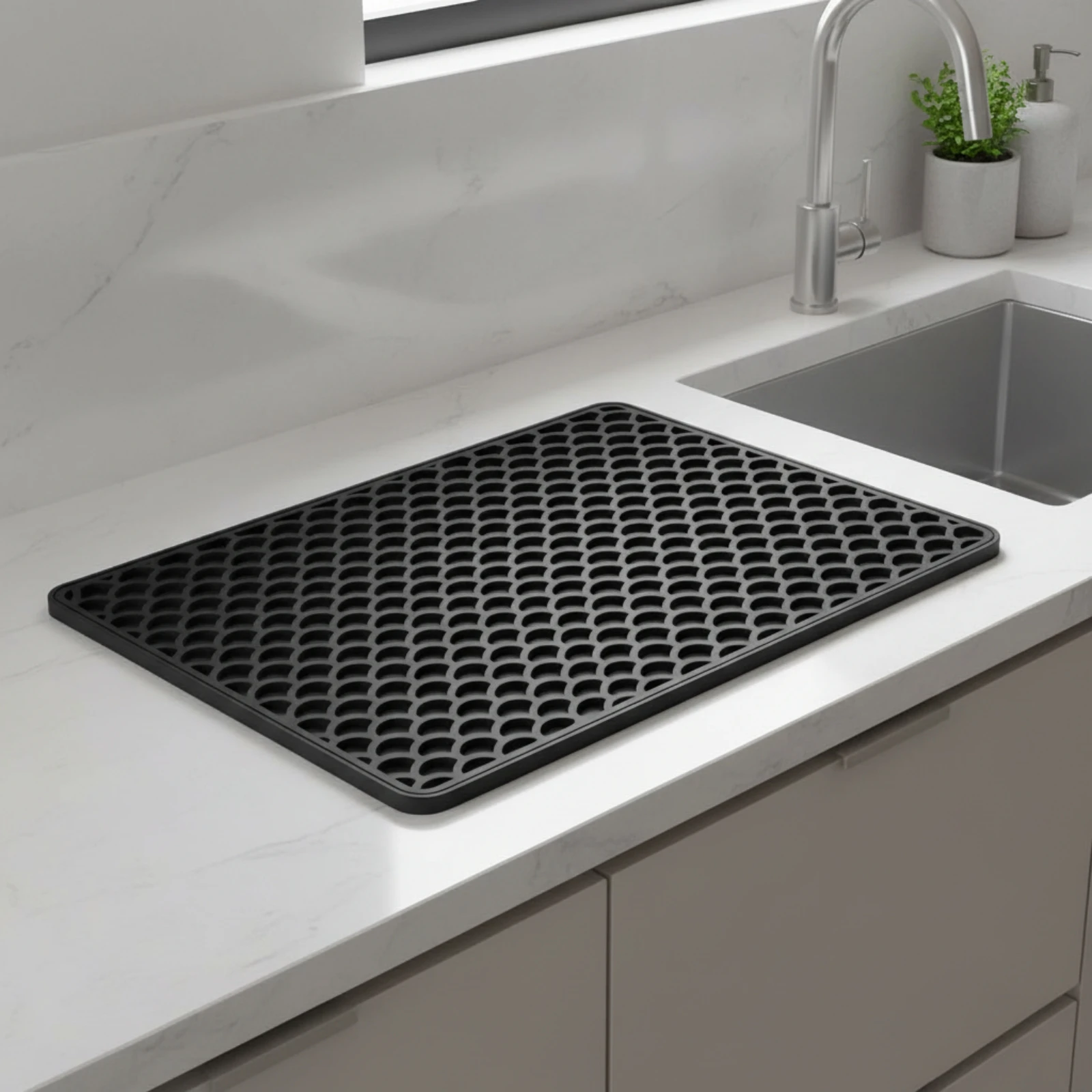 Silicone Drying Mat with Drainage Tray Non-Absorbent Two-Layer Silicone Drying Mat Quick-Dry Versatile for Kitchen Countertop