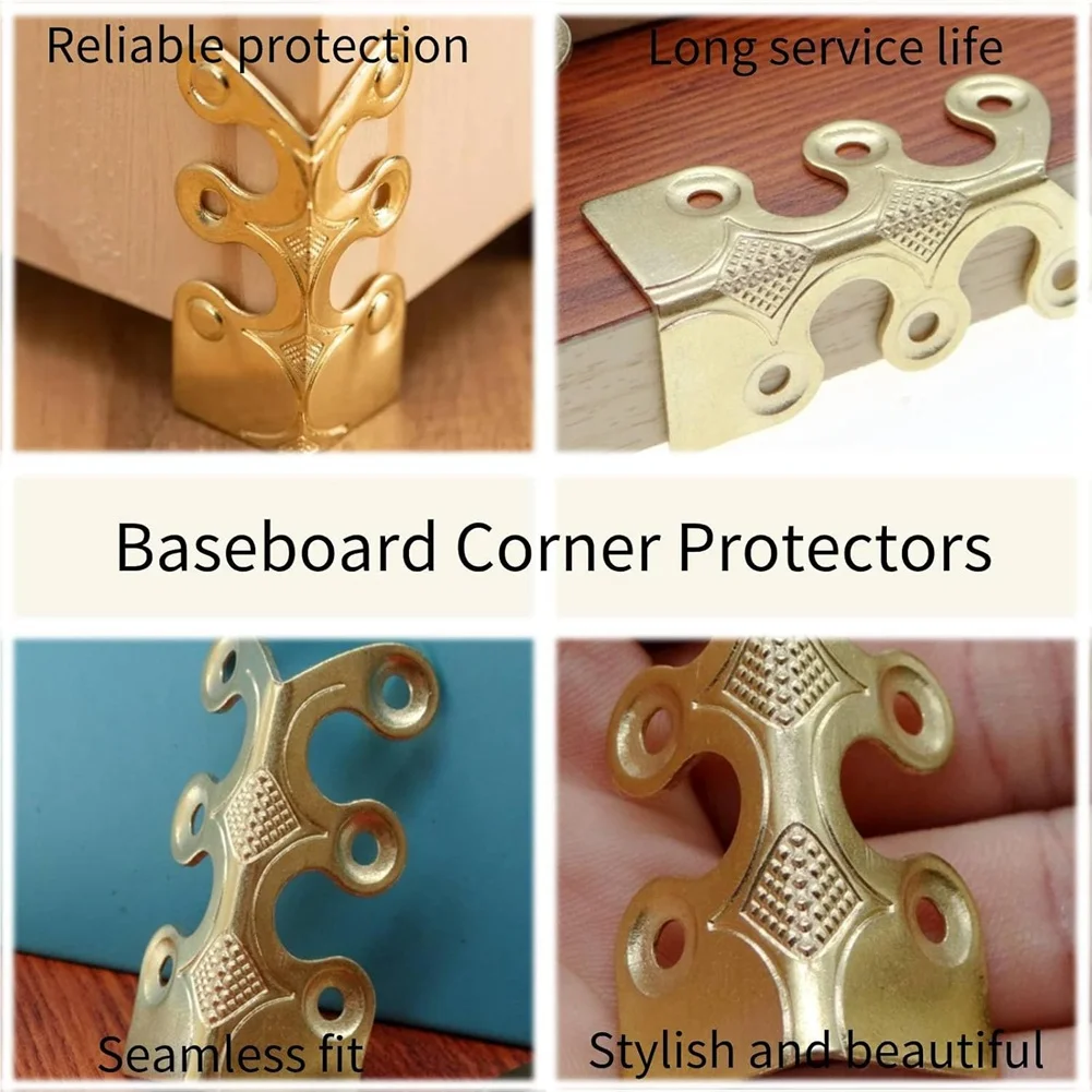 ABFKW 10pcs Baseboard Corner Protectors-Brass Skirting Board Corner Protectors,Decorative Protector Cover,for Table Cabinet