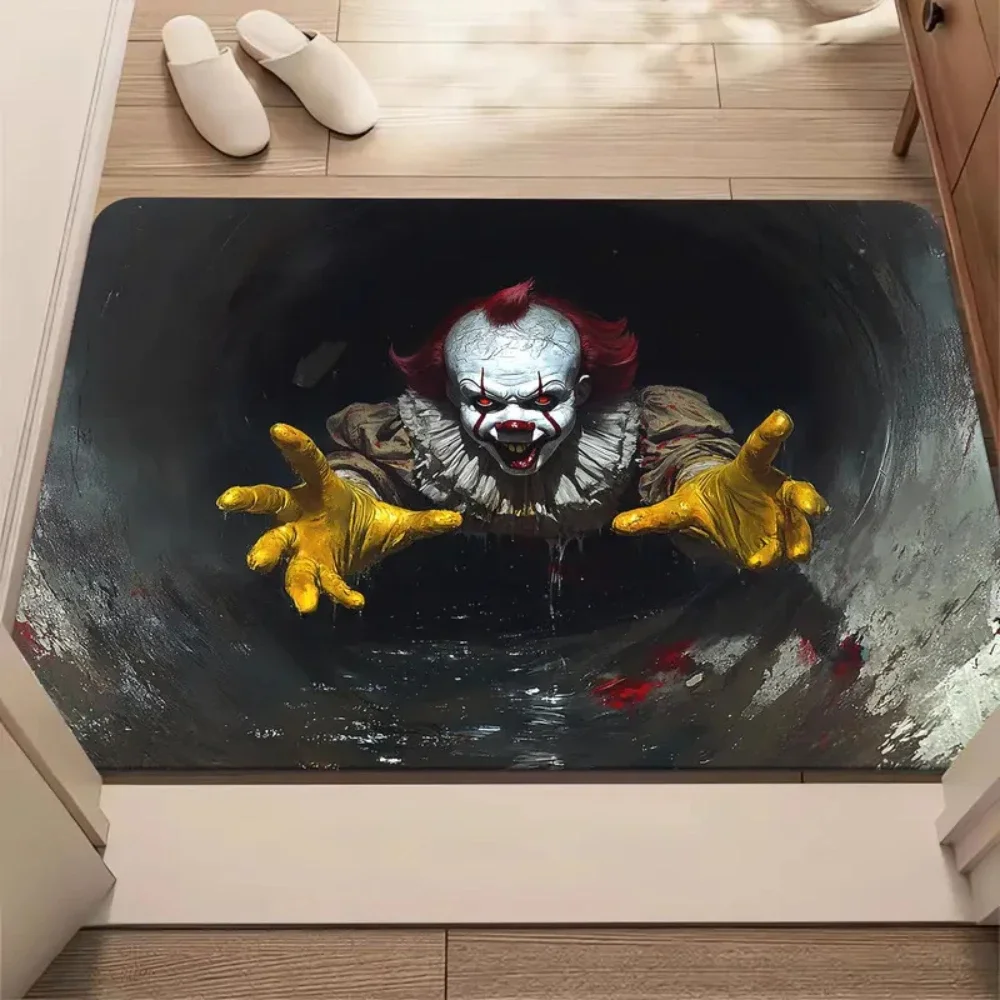 سجادة باب الهالوين المخيفة Pennywise المهرج سجادة باب غرفة المعيشة، غرفة النوم، المطبخ، سجادة أرضية المدخل المضادة للانزلاق