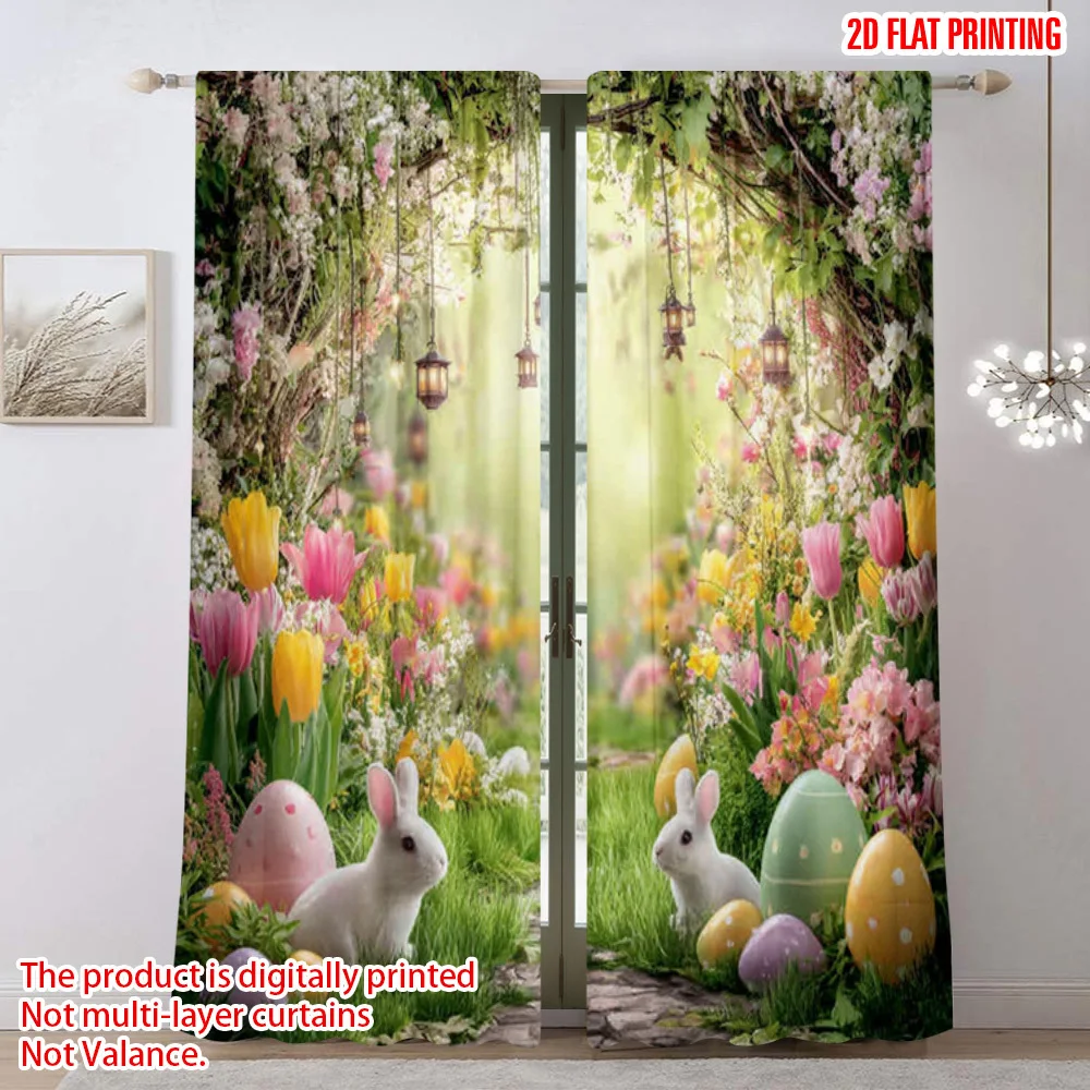 Digital Print Floral Mural Curtains Spring Garden Greenhouse Rabbit Flower Pattern Drapes for Bathroom Bedroom Living Room