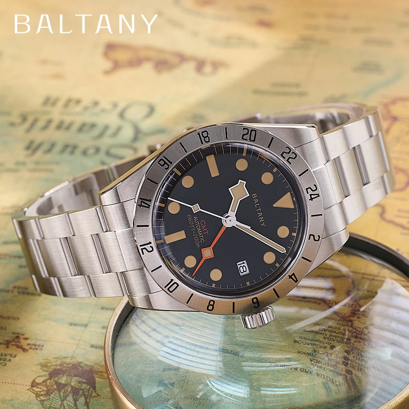 Baltany Retro GMT Jam Tangan Pria S6073 Jam Tangan Mekanis Mewah Tahan Air Gelang Baja Tahan Karat NH34 Jam Tangan Olahraga Otomatis