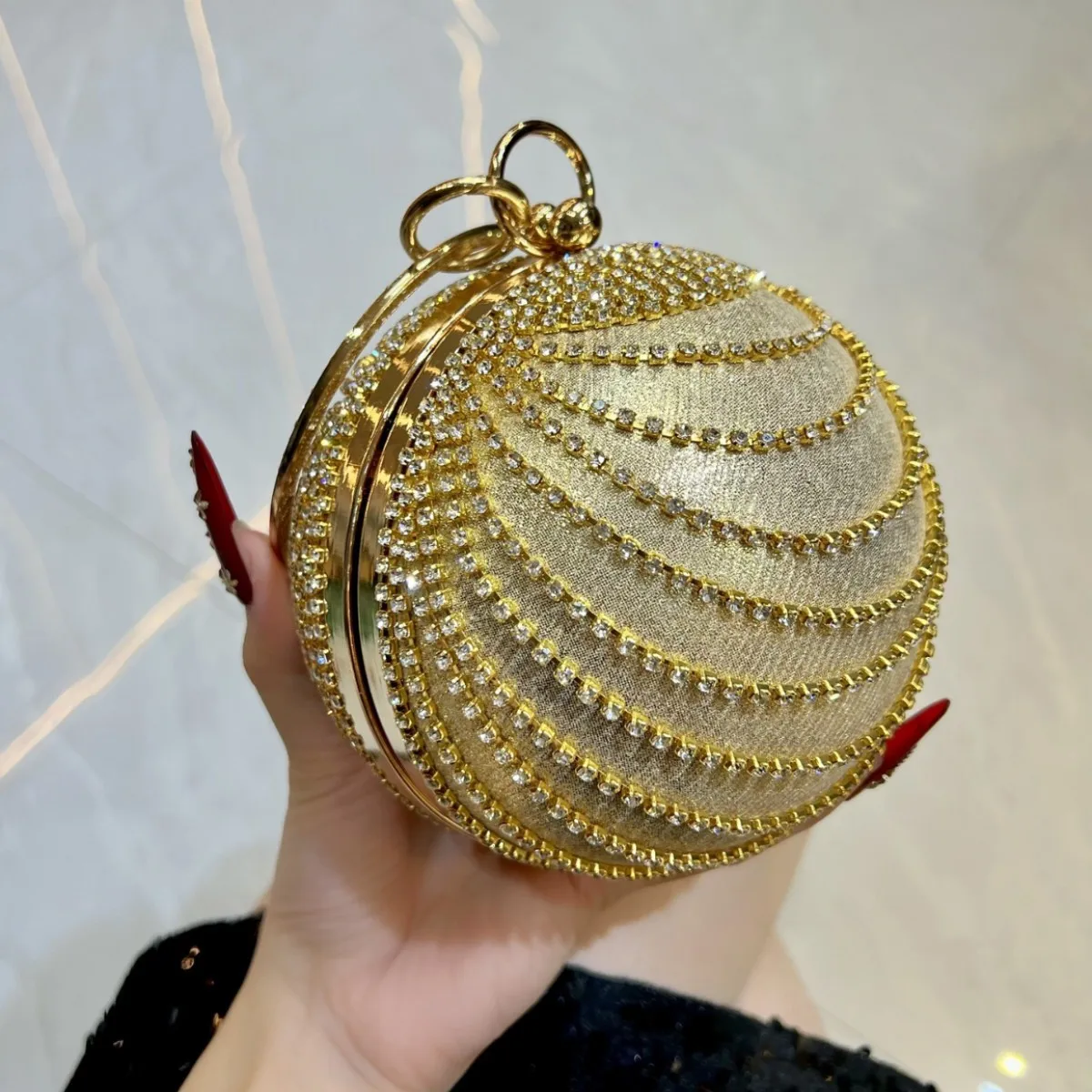 Luxury Women Clutch Bag Evening Bag with Rhinestone Round Ball Bag Exquisite for Women Ladies Wedding Party Small Wallet Handbag