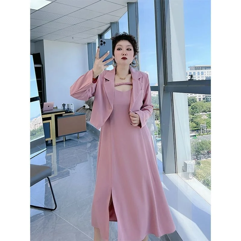 

plus Size Women's Suit Jaet And Dr Set Casual Spring OL Sle Long Sve Loose Fit Faionable Two-Piece Ensemble