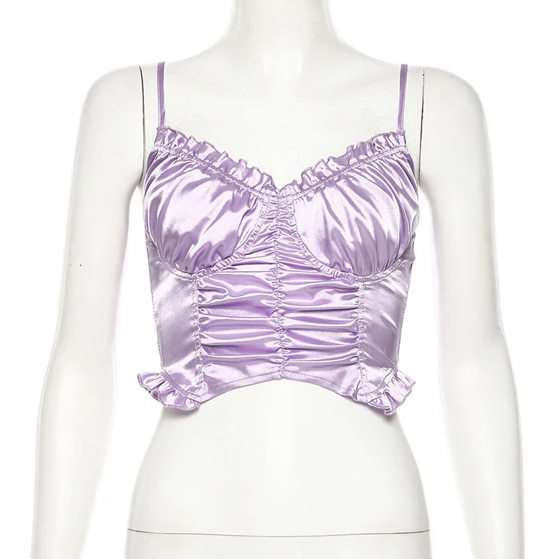 2026 rua americana verão quente menina personalidade tendência nicho design sentido plissado sem mangas fino ajuste y2k curto camiseta