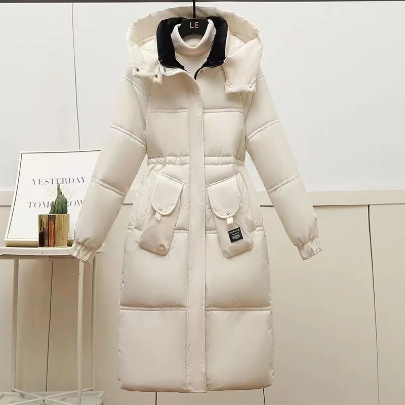 In 2024 New Fashion Plus-size Cotton-padded Women Jnee-length Long Western-style Waist Slimming Winter Fashion Padded Warm Coat