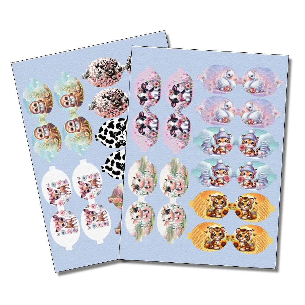 Cute little animal 22*30 CM  Printed Faux Leather Sheets Synthetic Cross Leather Fabric for DIY Earrings Hair Bows  litchi