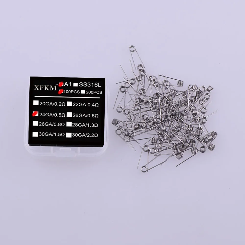 XFKM 100 قطعة A1/SS316L MTL لفائف rda rta rdta لفائف سلك لفائف مسبقة الصنع ملفوف مسبقًا سلك تسخين المقاومة اللف
