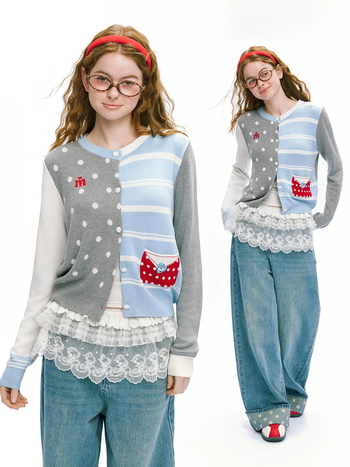 

Laomaer Spring Fun Knitted Open Cardigan Casual Versatile Sweater Jacket for Students Comfortable Long Sleeve round Neck Top