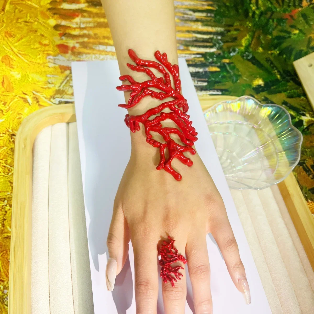 Elasticity Irregular Coral Hollow Bangles Ring Set for Women