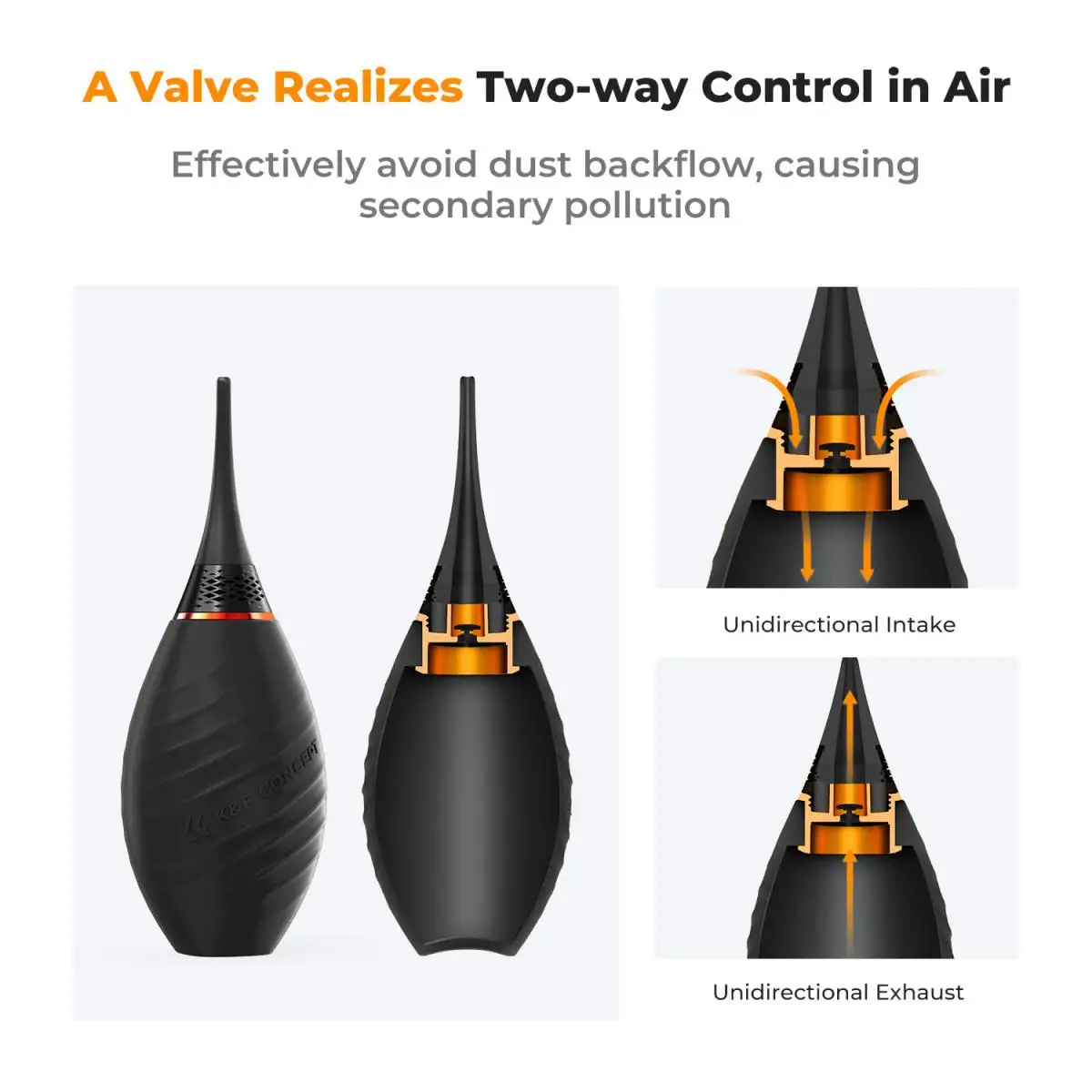 Switch Design Air Blower with Replaceable Long Short Nozzle, Single Air Intake Lens Cleaner Blower K&F Concept for DSLR Camera