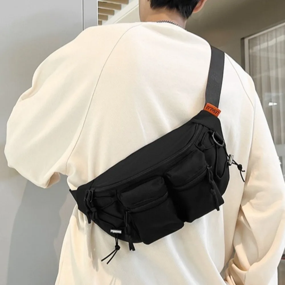

Zipper Nylon Men Waist Bag Y2k Large Capacity Multi-pocket Chest Bag Adjustable Strap Japanese Style Sports Fanny Pack Outdoor