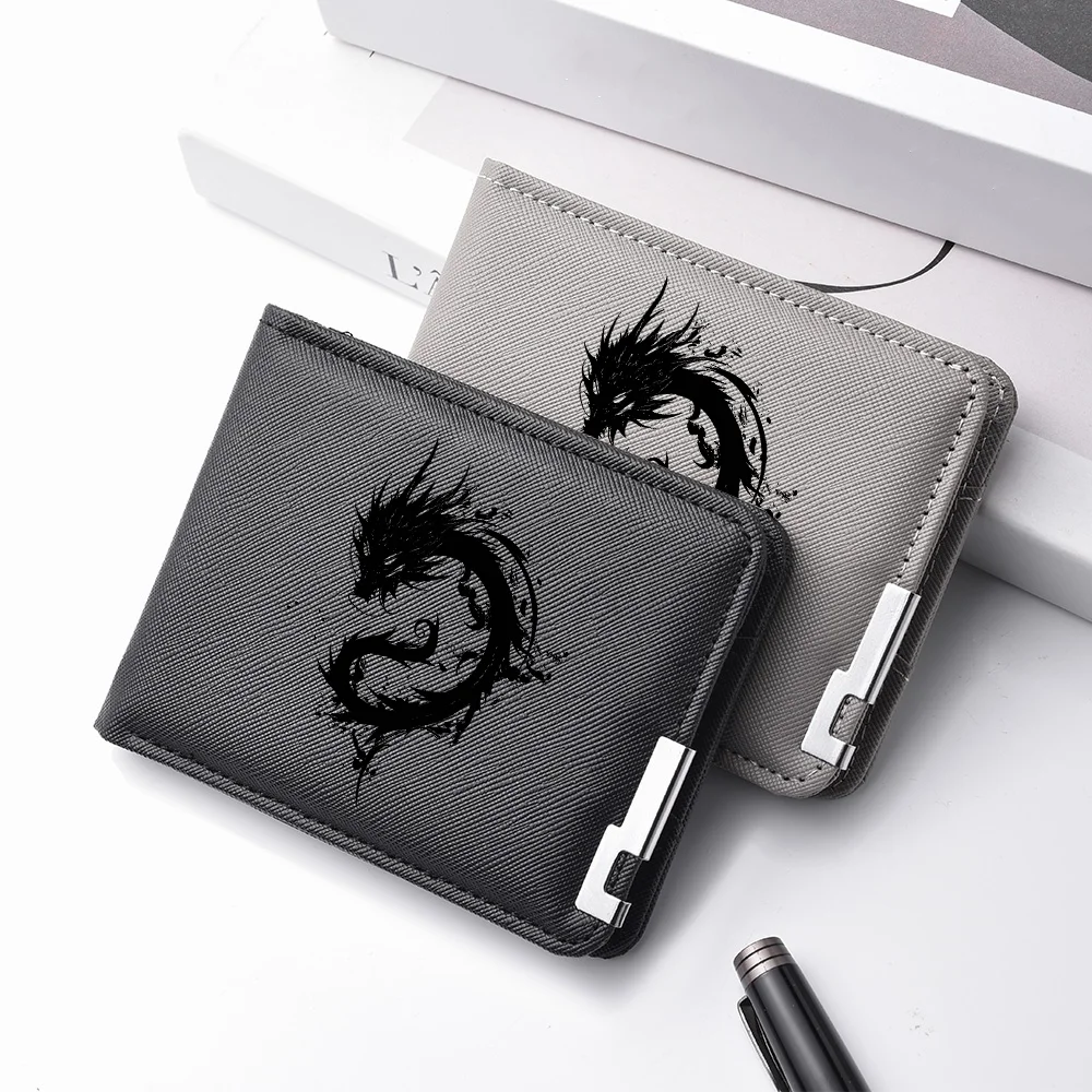 Fashionable High-Quality Men's Wallet Black Dragon Pattern Compact Lightweight Durable Men's Purse