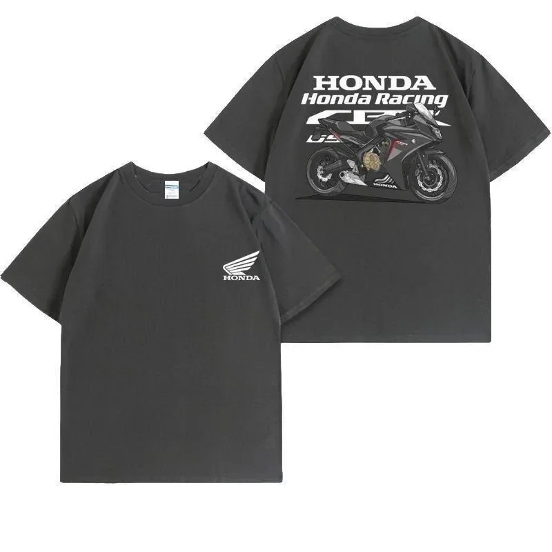 HONDA綿100% 高品質プリントレーシングロゴ ラウンドネック半袖ユニセックスTシャツ