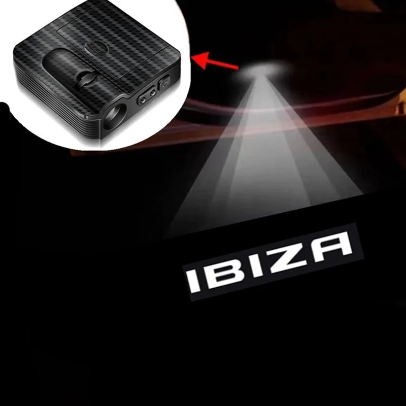 2PCS Wireless LED Car Carbon Fiber Pattern Welcome Lights Ghost Shadow Projector Lamp Accessories Applicable To All For Ibiza