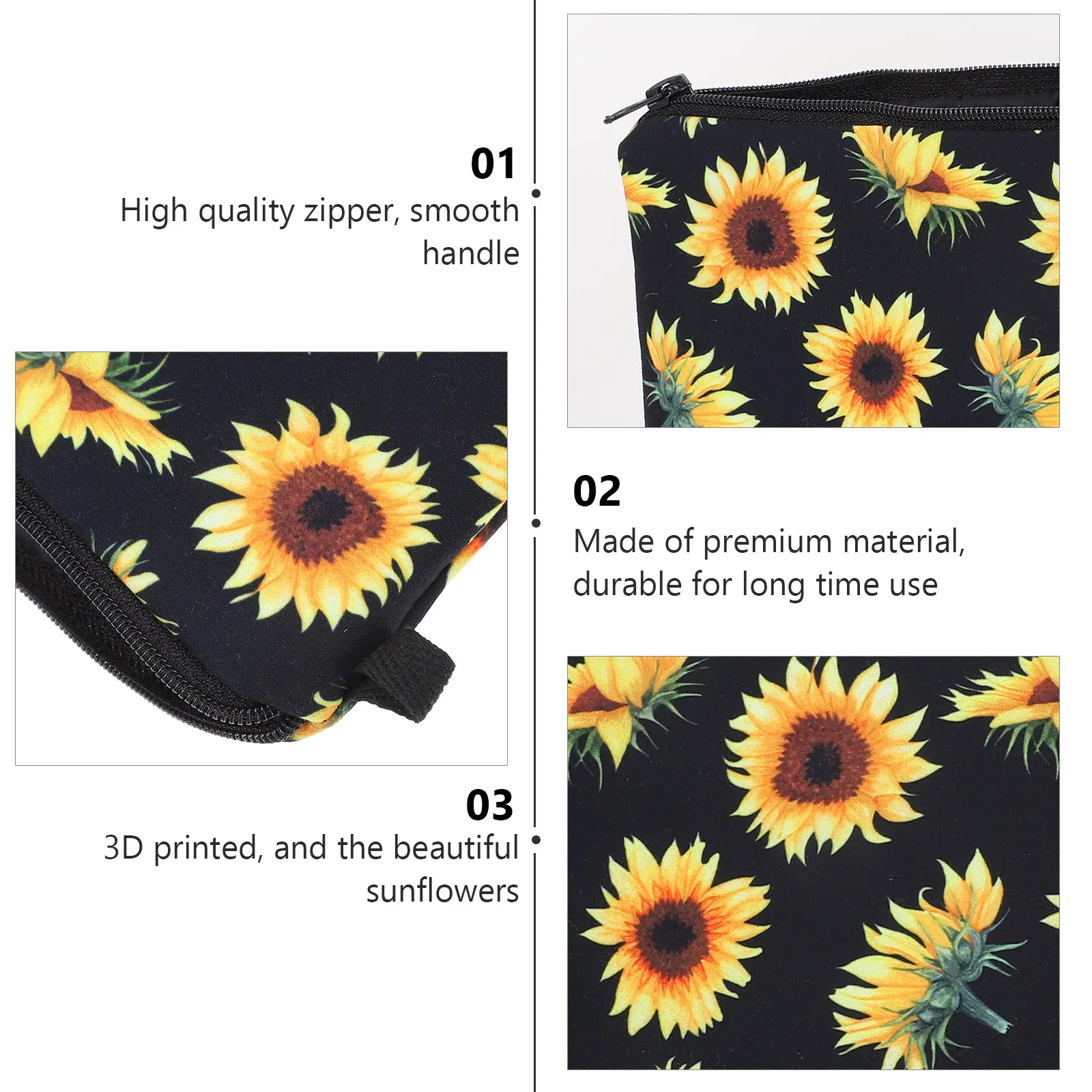 Sac de toilette à grande capacité en forme de tournesol, fermeture éclair de qualité supérieure, portable, léger, rangement pour articles de toilette, organisateur de maquillage, sac d'extérieur