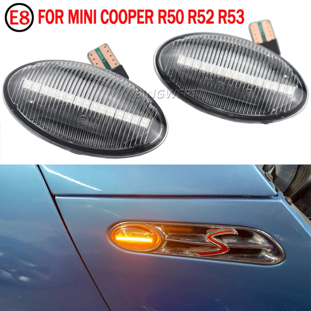 

2X For BMW MINI Cooper R50 R52 R53 2002-2008 LED Side Marker Turn Signal Light Flowing Water Repeater Indicator Dynamic Blinker