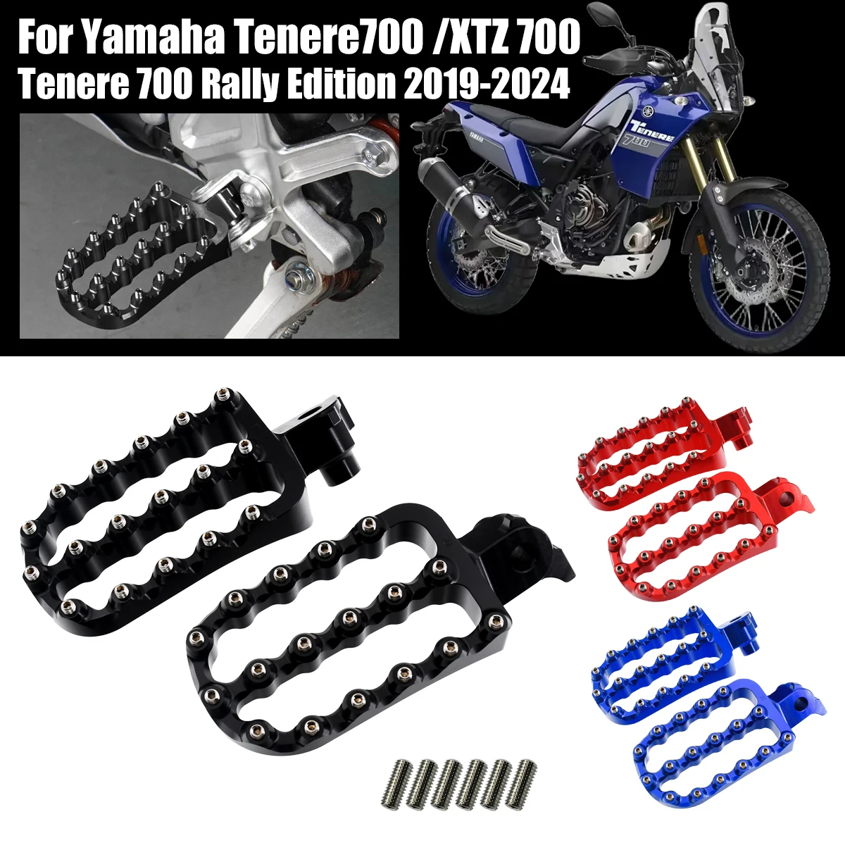 

For Yamaha Tenere 700 XTZ 700 2019-2024 Motorcycle Foot Pegs Foot Rest Footpegs Forged Wide T700 XTZ700 Tenere700 Rally Edition