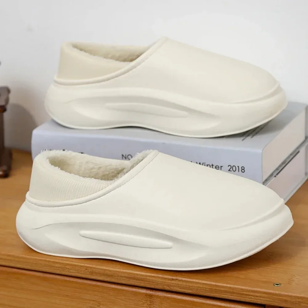 Mens Slipper Winter Warm Cotton Slippers Comfortable Plush Waterproof Shoes All-match Simple Fashion Couple's Slippers