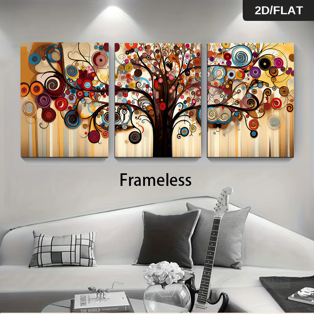 1 set of modern abstract tree triptych frameless decorative paintings, simple home decoration paintings, 2D plan