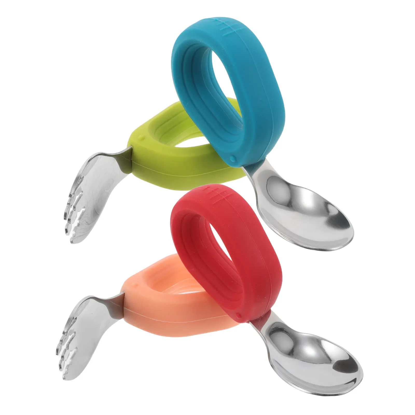 Ergonomic Stainless Steel Fork and Spoon Set with Soft Silicone Handles for Limited Mobility