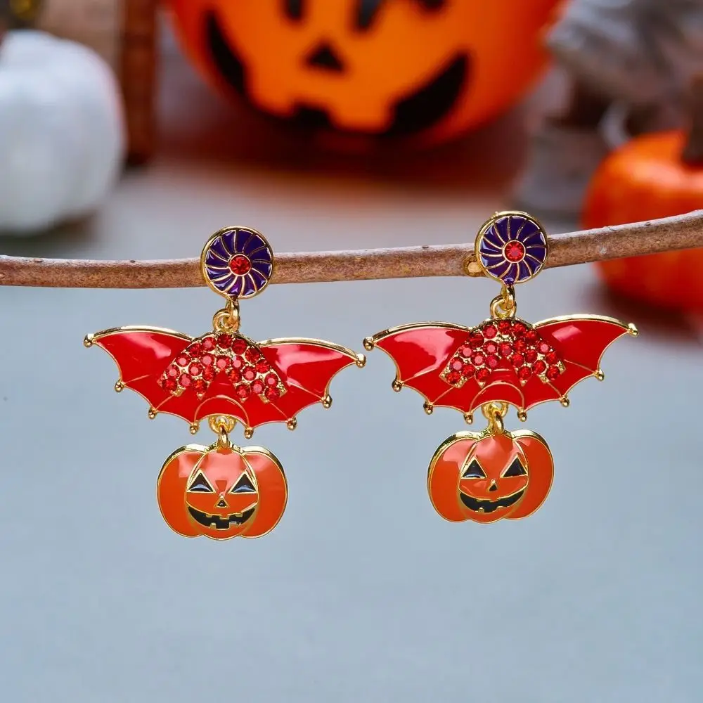 Alloy Material Halloween Earrings Long Tassel Design Dripping Oil Effect Spider Drop Earrings Pumpkin Dangle Earrings