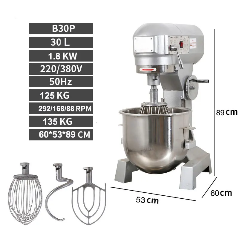 30Qt Commercial Food Mixer with Timing Function Commercial Mixer 1800W Stainless Steel Bowl Heavy Duty Electric Food Mixer