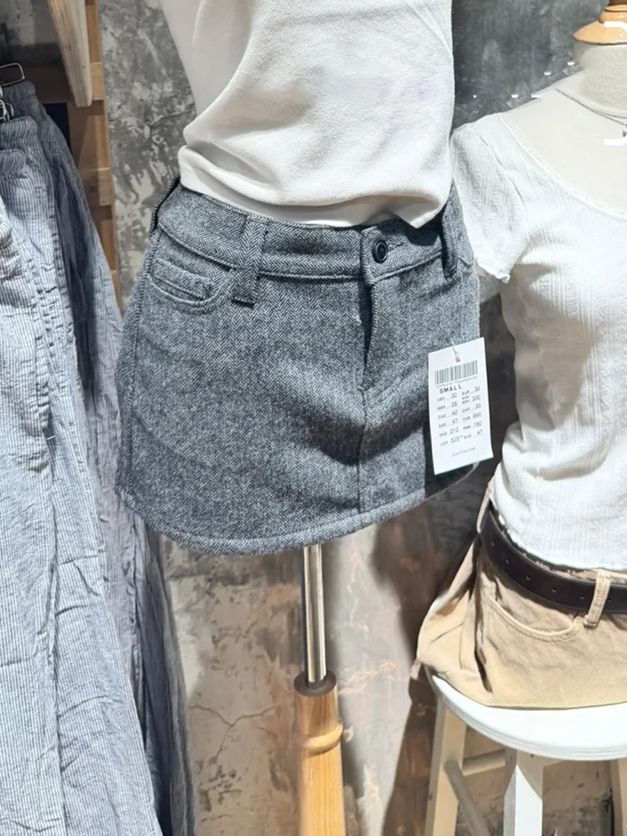 Minigonna dritta strutturata grigia Donna Estate Sexy Vita bassa in cotone corto Falda Donna Vintage Dolce stile Preppy Nuove gonne