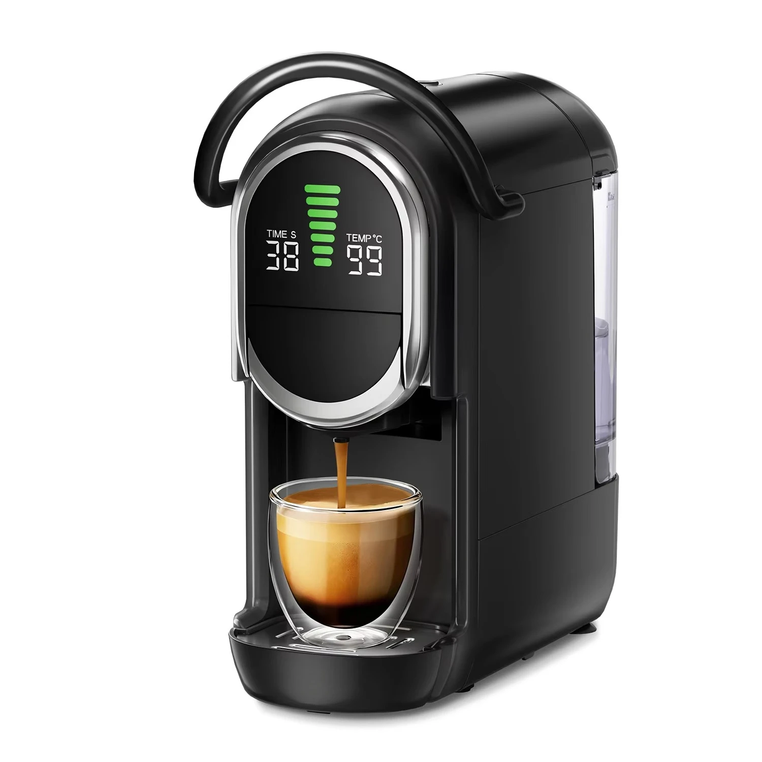 6 in 1 coffee machine 20 bar pressure 7 gears adjustable water level 600ml water tank, hot/cold espresso brewing, compact