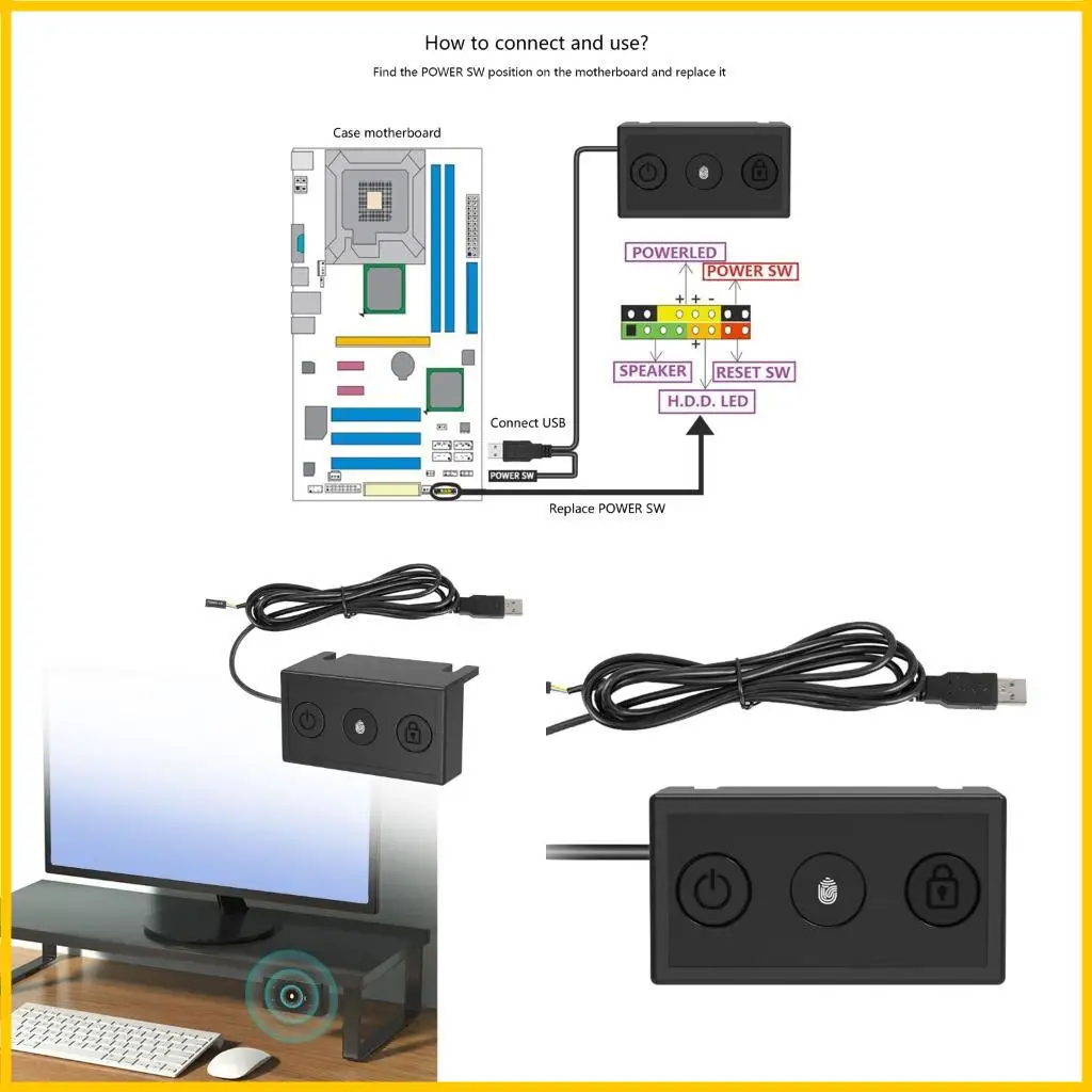 

USB Fingerprint PC Power Button Switches Lock Screen External Desktop Computer Power PC Power Switches Button