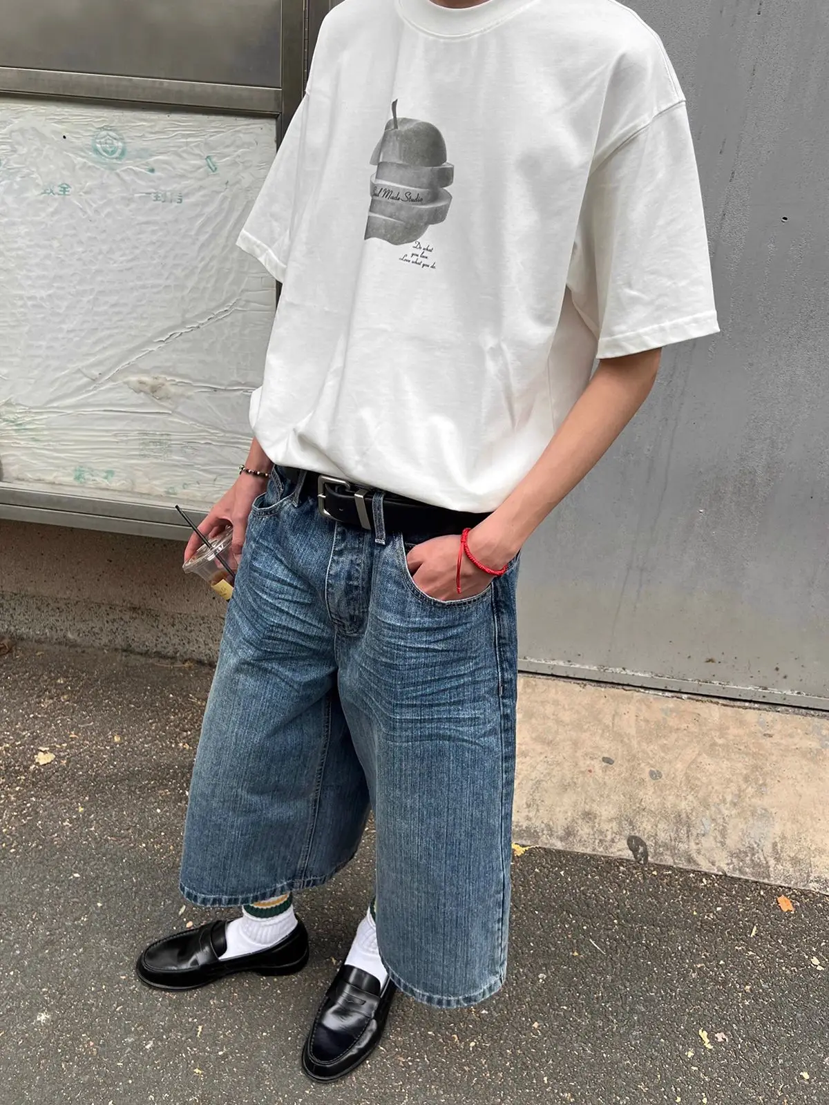 Men's Red Grid Splicing Summer Shorts Vintage Wide Leg Cropped Pants Cool Boy Casual Bottom Male High Waist Half Trousers