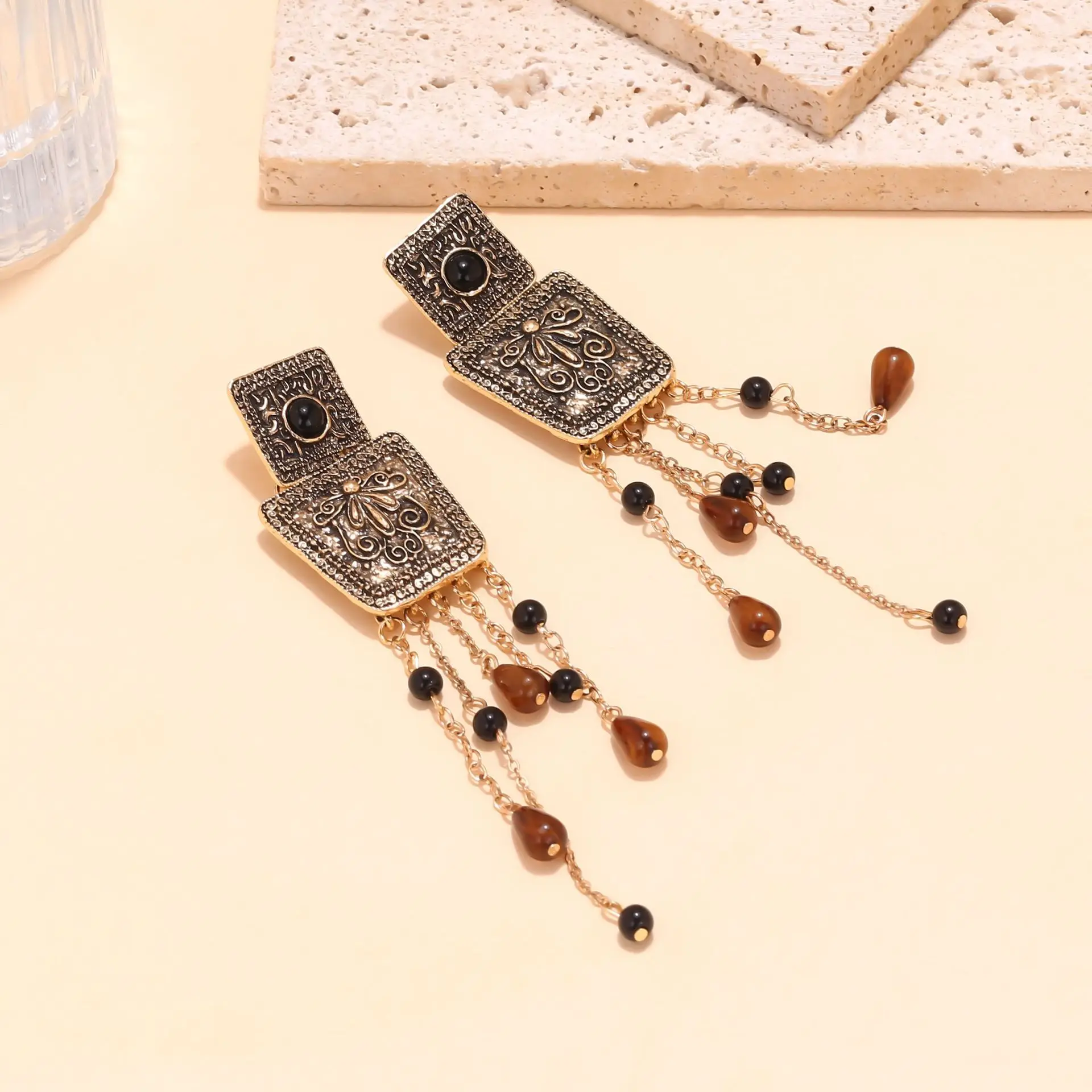 2025 ZAA شخصية مربع الخرز المعدني هامش أقراط للنساء مجوهرات خمر هدايا مجوهرات حفلة عطلة