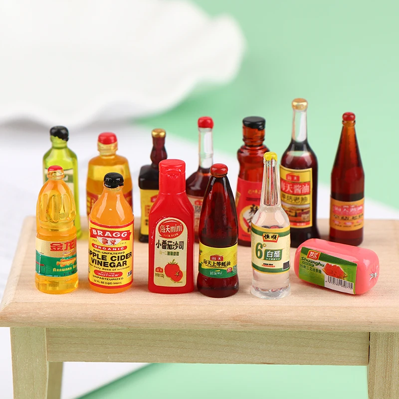 5Pcs Miniature Dollhouse Kitchen Condiment Oil Vinegar Soy Sauce Detergent Model For Dollhouse Accessories Decoration