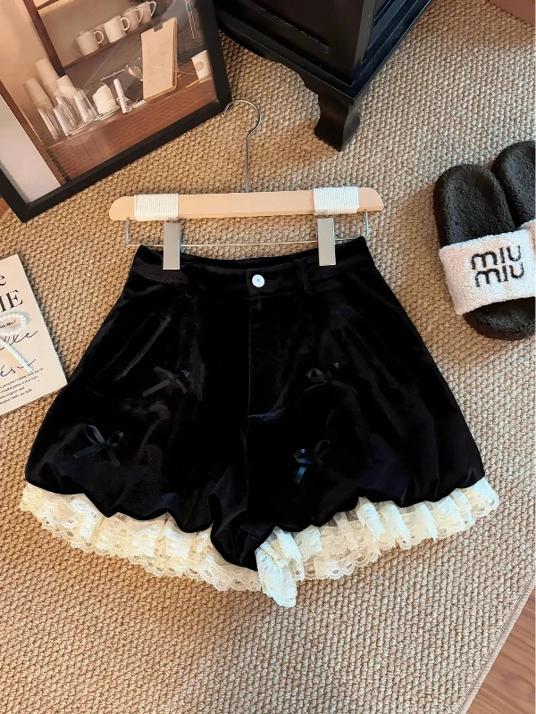 

plus Size Velvet A-Line Skirt with Lace Trim High Waist for Girls Sweet Style Korean Version Color Casual Wear