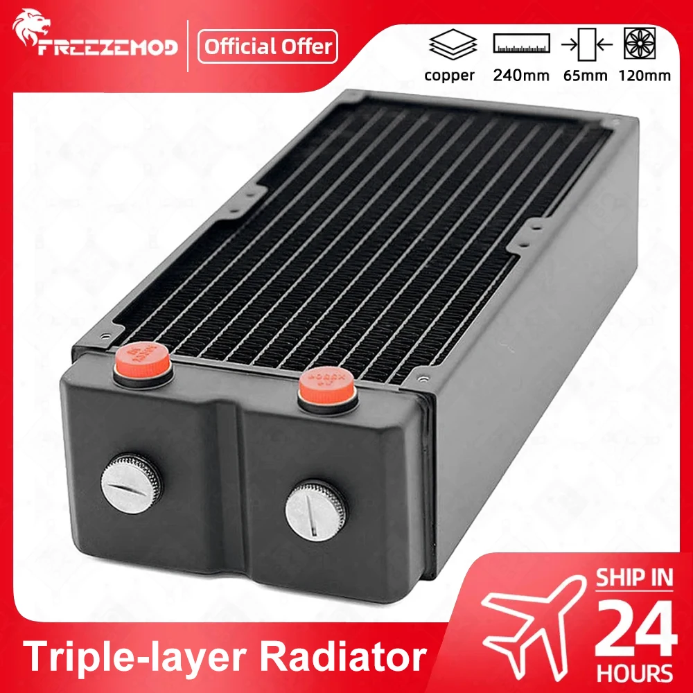 

FREEZEMOD 240mm Brass Radiator 65mm Thick Computer Water Cooling Triple-layer Heat Sink Row Independent TSRP-HP65-240