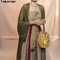 Retro Chinese Stijl Bloem Borduurwerk Hanfu Lange Mouw Kant Hanfu Lange Band Jurk Zomer Fee Cosplay Performance Kostuum