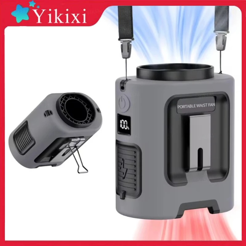 

Mini Waist Fan Outdoor Portable Hanging Neck Fan 13000RPM 4 Speeds Strong Wind with Power Bank LED Lighting for Outdoor Working
