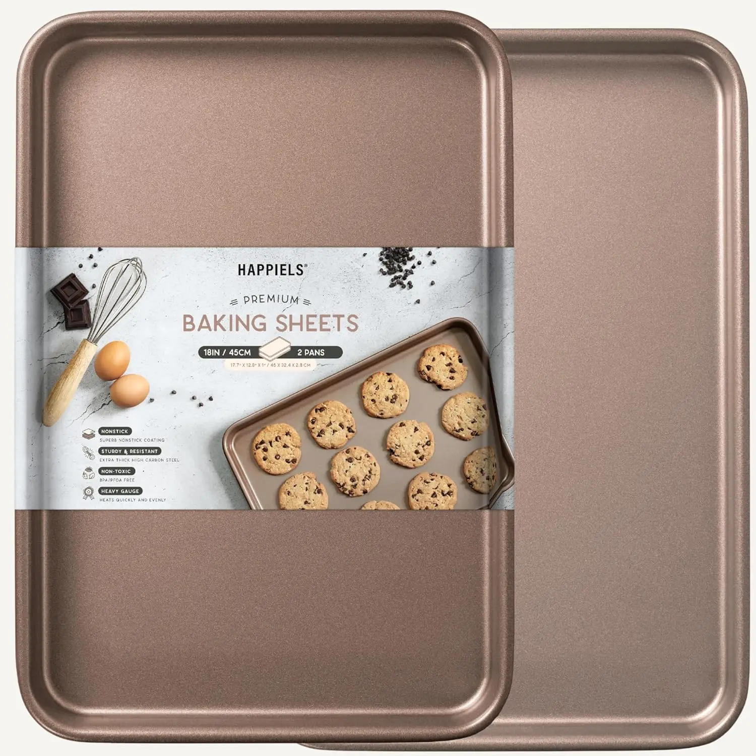 

Premium Nonstick Baking Sheet Set, 18-Inch Half Pan, Warp Resistant and Non-Toxic for Even Cooking