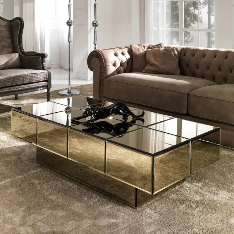 

Luxury Living Room Furniture Rectangle Coffee Table 1 Drawer Mirror Center Table for Home Hotel