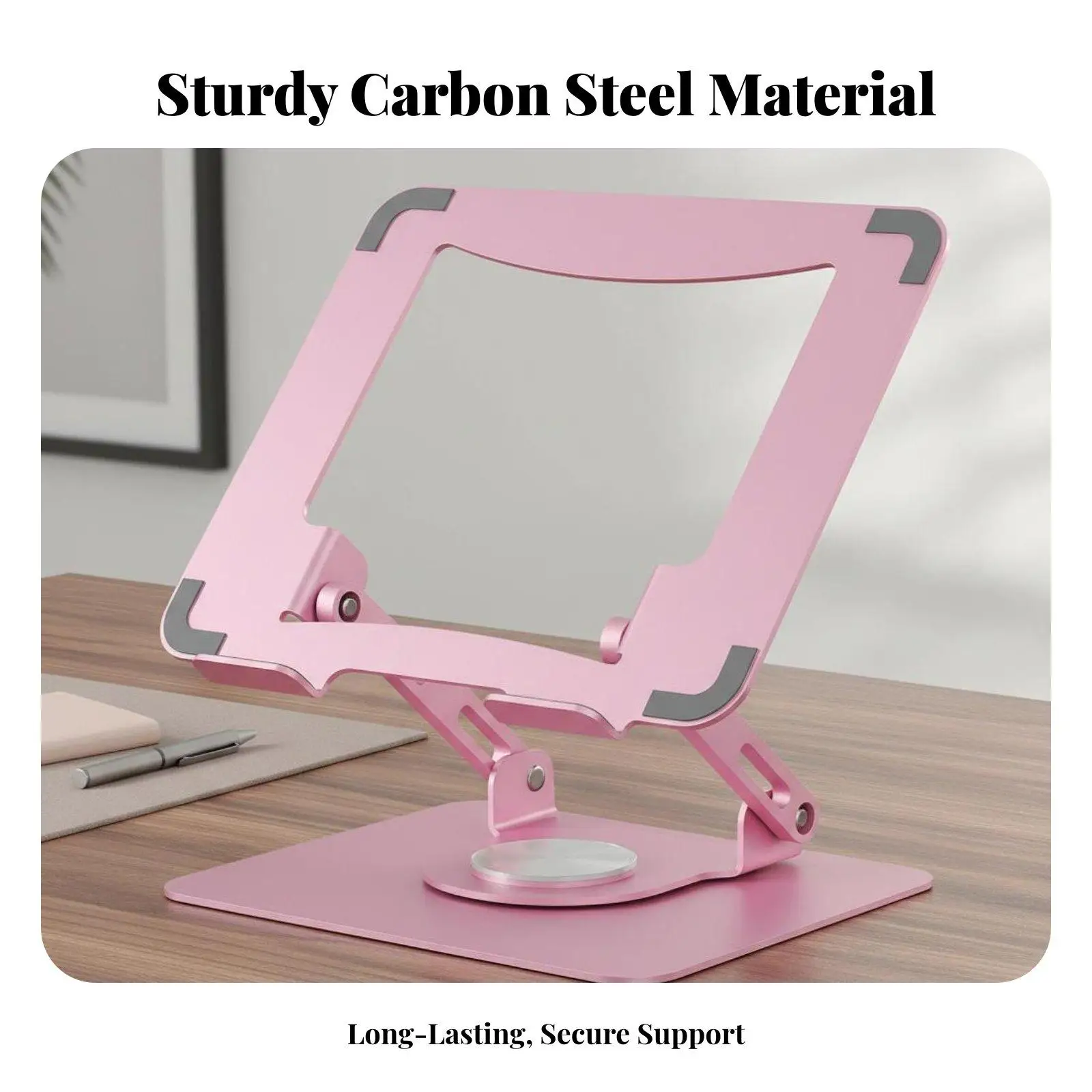 Portable Rotating Laptop Stand for Desk 360 Degree Swivel Carbon Steel Holder Foldable Notebook Riser with Anti Slip Pads