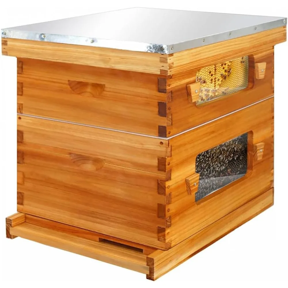 

Honey Lake 10 Frame Langstroth Beehive Starter Kit – Wax-Dipped Bee Hive with Viewing Windows, Deep Brood Box, Medium Super, Bee