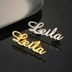 Stainless Steel Custom Name Letters Logo Brooch Personalized Nameplate Pins Badge Trendy Jewelry Gift for Women Men Kids