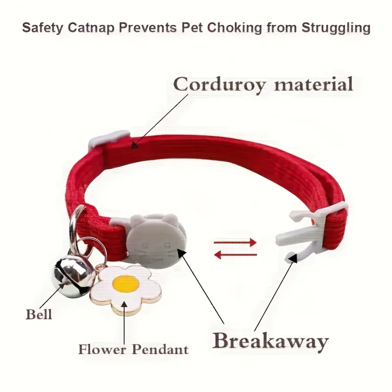 Personalisiertes Haustier-ID-Tag Verstellbares Cord-Katzenhalsband mit Sicherheitsverschluss Niedliches Halsband mit Glocke für Kleine Hunde Welpen Kätzchen – Detail 6