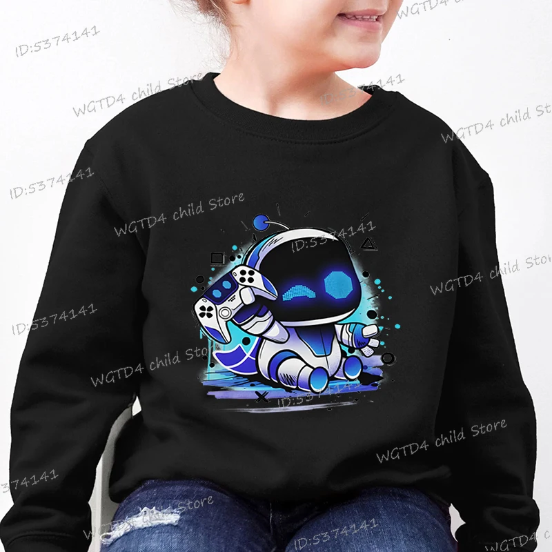 Anime Astro Bot Print Boys Girls Sweatshirts Long Sleeve Crew Neck Kids Streetwear Astros Playroom Game Robot Y2K Sudaderas