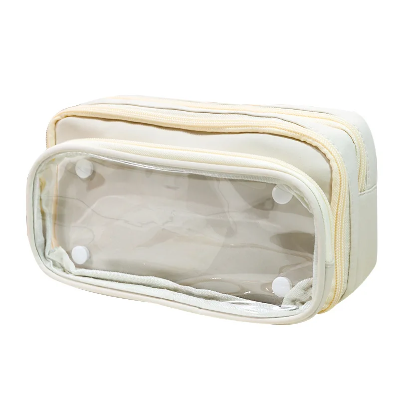 

Полупрозрачная бежевая сумка-карандаш из ПВХ, большая вместительная сумка для ручек, школьная сумка для школьников, органайзер для канцелярских принадлежностей, подарочная коробка, косметика из искусственной кожи B