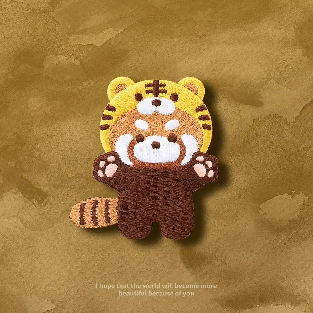 Kawaii Shark Red Panda Brooch Tiger Panda Animal Brooch Rabbit Bear Embroidery Red Panda Pin Girl